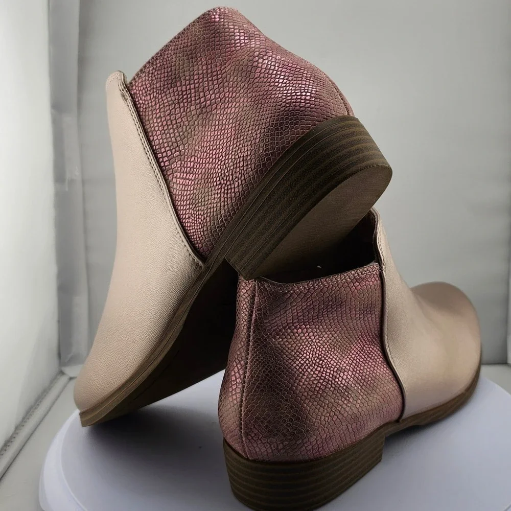 Mia‎ Girl's Ankle Boots Size 6M Rose Gold Snake Print Zipper Casual Shoes New
